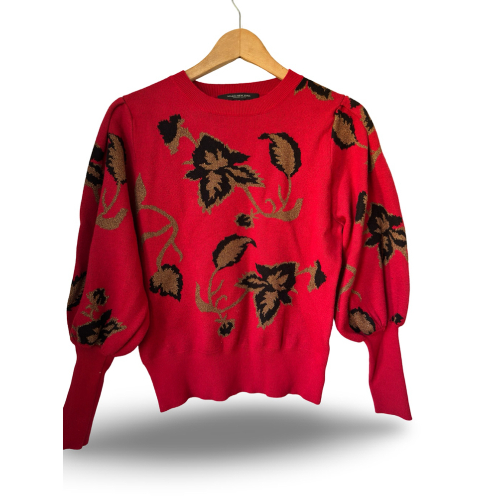 Marc New York Red Floral Puff Sleeve Sweater‎ - Women’s Medium